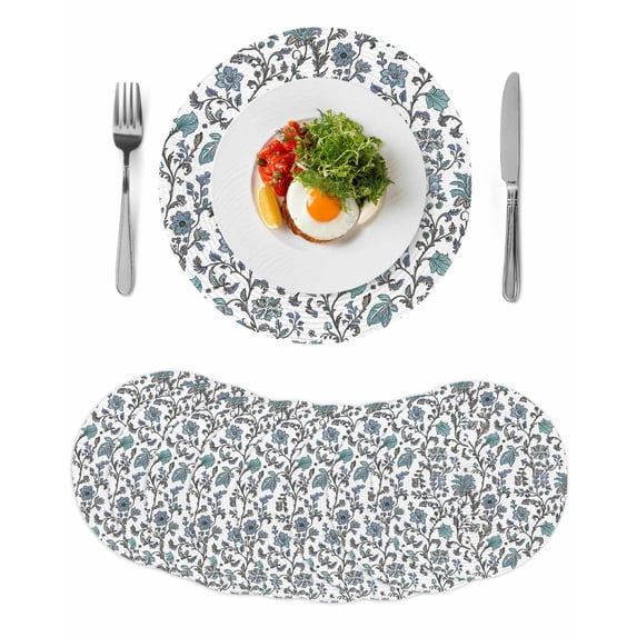 Boho Leaf Round 15 Inch Placemats Set of 8, Teal Green Spring Farmhouse Pastoral Tribal HeatResistant Non Slip Place Mats for Dining Table, Wipeable Braided Kitchen Table Mats for Housewarming