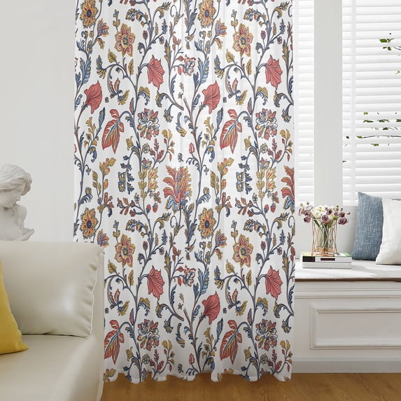 Create Leaf Spring Boho Leaf Semi Sheer Curtains Drapes for Living Room, Bedroom, French ...