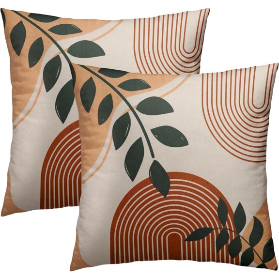 Boho Leaf Throw Pillow Cover 20X20 Inch Set of 2 Orange Modern Decorative Cotton Pillow Cases Home Decor for Couch Bed Sofa Porch Patio