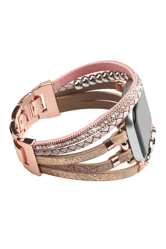 Boho Leather Bracelet Compatible with Apple Watch Band 38mm 40mm 41mm 42mm 44mm 45mm 46mm, Handmade Multilayer Wrap Beaded Jewelry Apple Watch Strap for iWatch Series 10 9 8 7 6 5 4 3 2 1