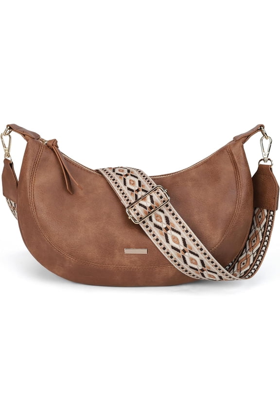 Boho Leather Crescent Bag Crossbody for Women Medium Half Moon Hobo Purse and Bag for Valentine's Day Gifts | Fit Pad mini, A5 Notebook, 4 Card Slots