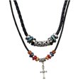 thumbnail image 1 of Boho Leather Necklace Vintage Double Layered Braided Beach Surfer Necklace Leather Shark Tooth Anchor Cross Pendant Necklaces for Men Women, 1 of 4