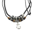 thumbnail image 1 of Boho Leather Necklace Vintage Double Layered Braided Beach Surfer Necklace Leather Shark Tooth Anchor Cross Pendant Necklaces for Men Women, 1 of 2