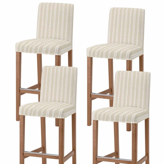 Boho Leaves Bar Stool Covers - Stretch Dining Chair Covers Set of 4, Retro Beige Abstract Modern Stripes Bar Chair Cover Removable Counter Stool Pub Chairs Slipcovers Protectors for Kitchen/Cafe