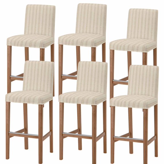 Boho Leaves Bar Stool Covers - Stretch Dining Chair Covers Set of 6, Farmhouse Brown Abstract Modern Stripes Bar Chair Cover Removable Counter Stool Pub Chairs Slipcovers Protectors for Kitchen/Cafe