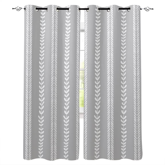 Boho Leaves Blackout Curtains for Bedroom Living Room Darkening Curtains 63 Inches Long Grey Abstract Vintage Stripes Farmhouse Window Curtain 2 Panels Set Insulated Grommet Drapes 42"x63"