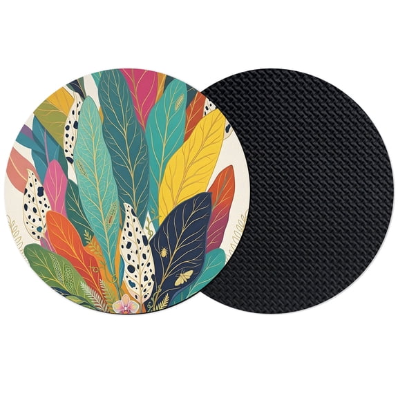 Boho Leaves Coasters Set of 2, Absorbent Coasters for Drinks, Colorful Tropical Plants Bohemian Vintage Leaf Coaster for Desk Coffee Table Protection, Home Decor House Warming Gifts 4"
