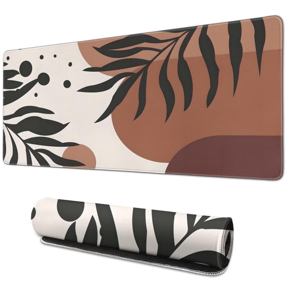 Boho Leaves Design Large Desk Mat | Non-Slip Rubber Base | Waterproof | Abstract Art for Office Aesthetic | Perfect Laptop Fit | 31.5 X 11.8 Inch