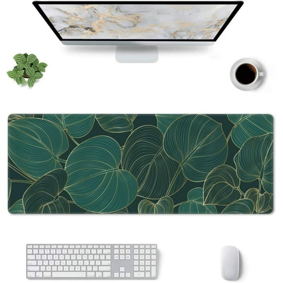 Boho Leaves Mouse Pad Stitched Edge XL Large Mousepad 31.5" X 11.8" Rubber Base Non Slip Desk Mat for Laptop Pc Computer Gaming