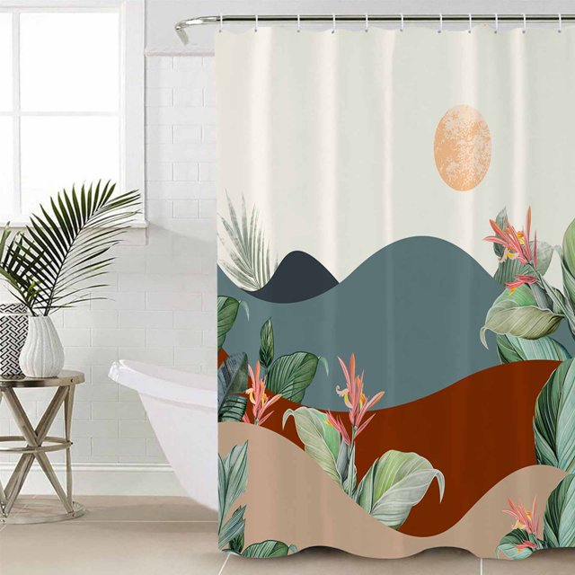 Boho Leaves Plants Shower Curtains Waterproof Bath Curtains Home Decor
