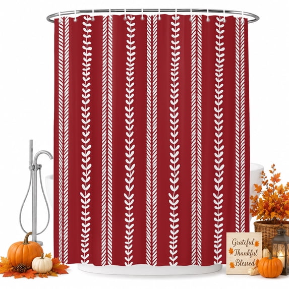 Boho Leaves Shower Curtain Set - Standard 72" x 72" Washable Bathtub Curtain with 12 Hooks, Red Abstract Modern Retro Stripes Waterproof Fabric Stall Shower Curtains for Bathroom/Bathtub Décor