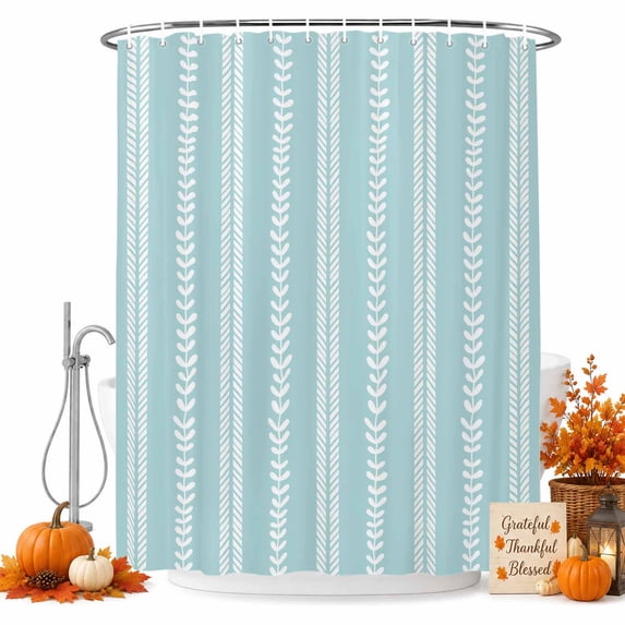 Boho Leaves Shower Curtain, Waterproof Shower Curtains for Bathroom, Sky Blue Abstract Modern Retro Stripes Washable Fabric Bathtub Curtain Set Bath Decor with 12 Hooks 72"x78"