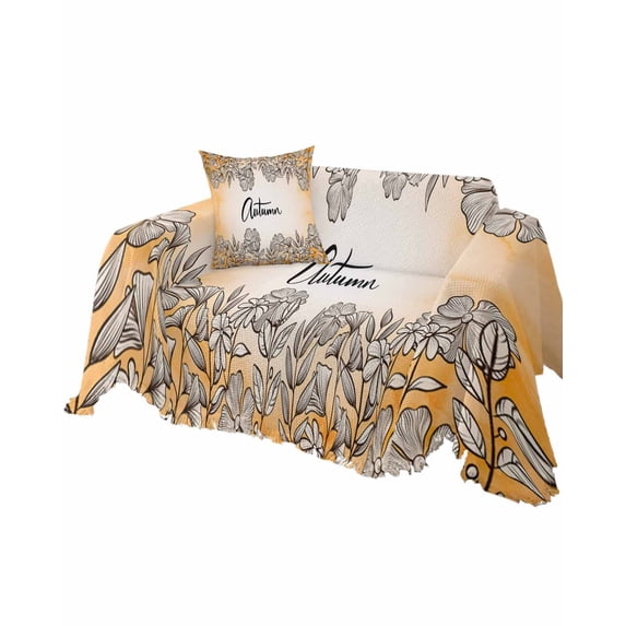 Boho Leaves Sofa Couch Covers for Dog,Washable Sectional Couch Slipcovers for Loveseat with Tassels,Orange Thanksgiving Autumn Floral Flower Plant Non Slip Sofa Throw Cover Blanket Large 71''x102''
