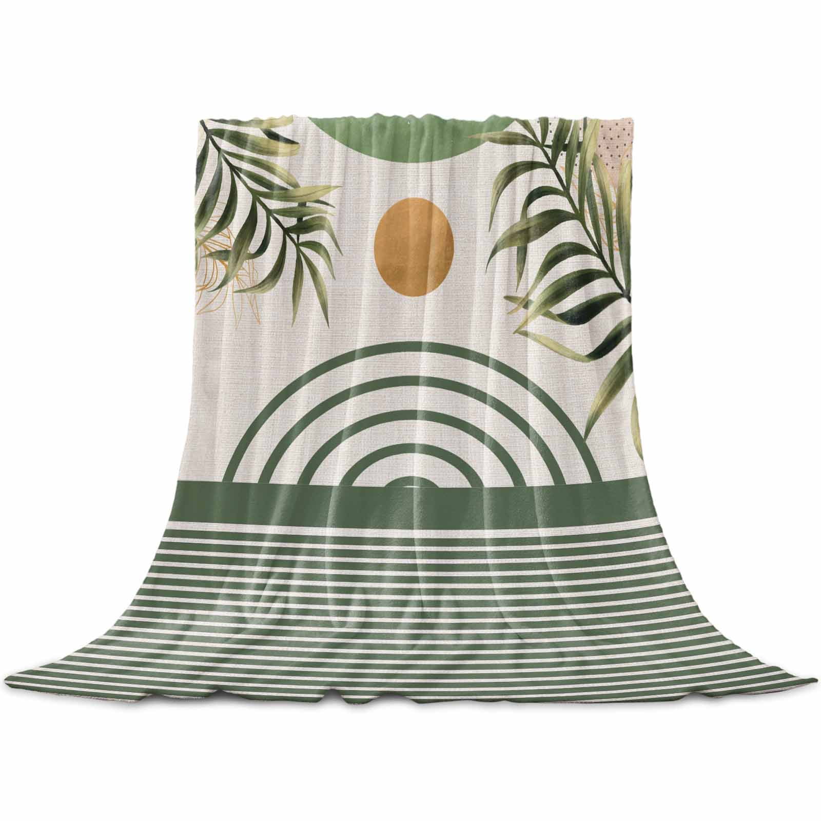 Boho Leaves Throw Blankets, Soft Flannel Fleece Microfiber Blanket