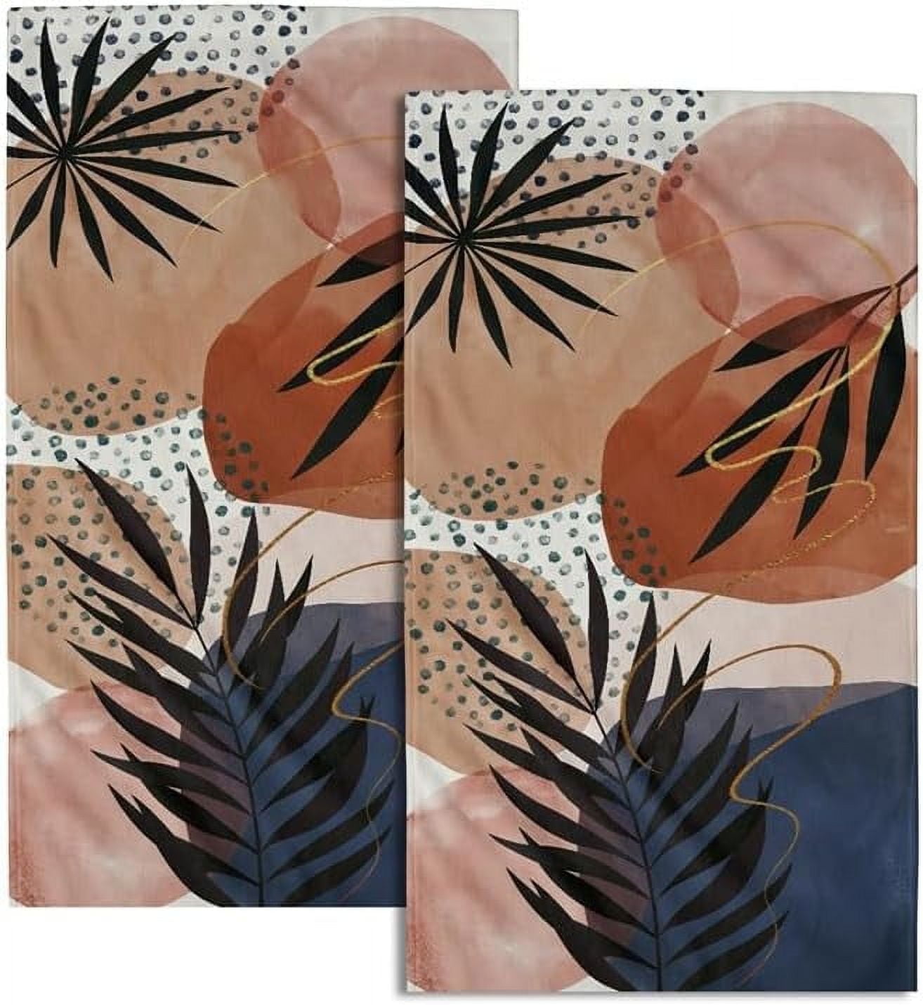 Boho Leaves Washcloth Fingertip Towels Aesthetic Navy Blue Burnt Orange ...