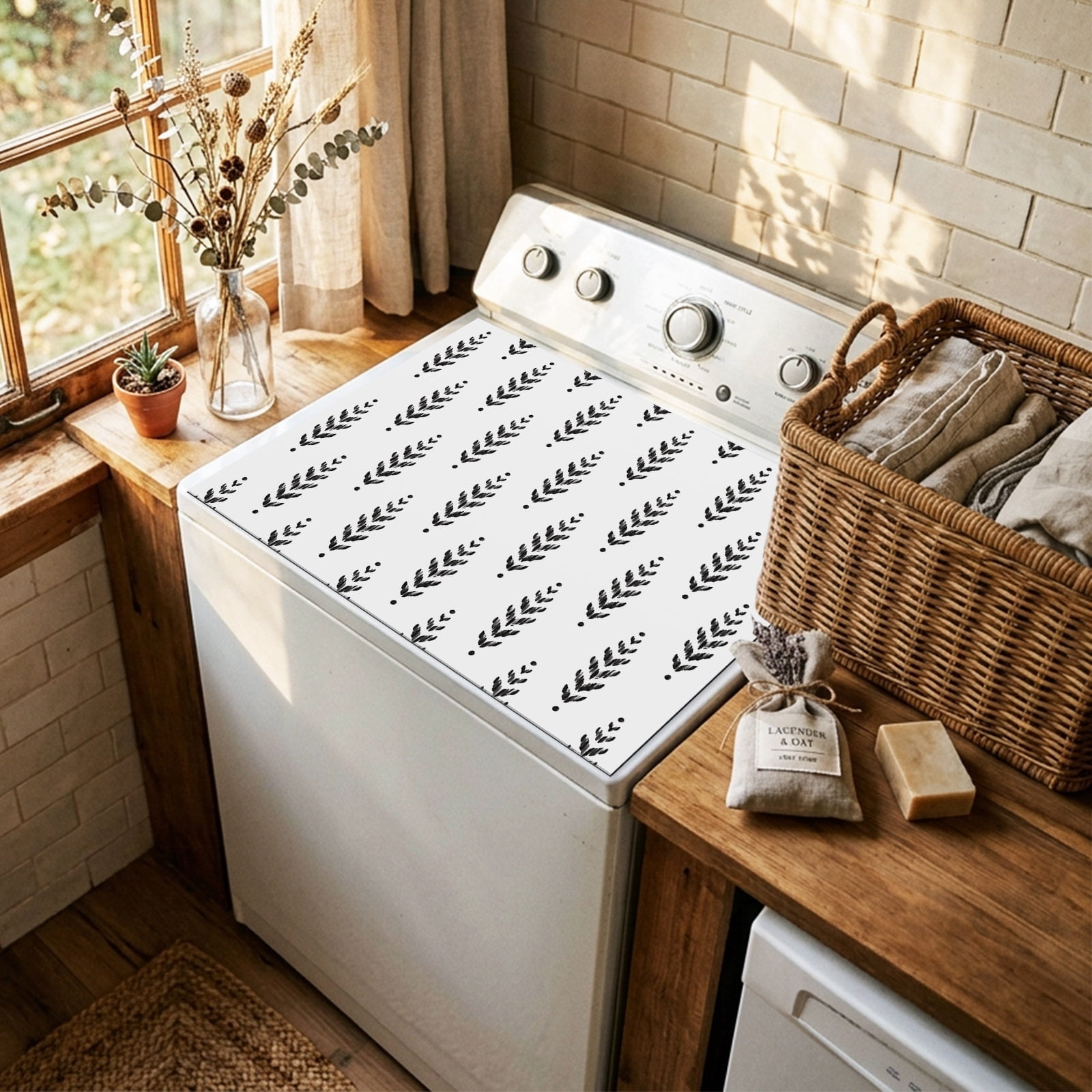 Driing Machine Boho Leaves Washer and Dryer Topper Dustproof Dryer Top Protector Mat ...