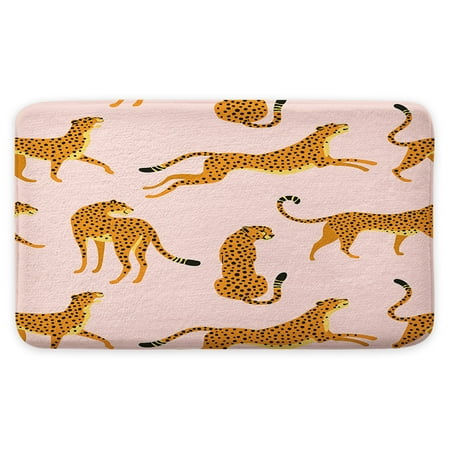 Boho Leopard Bath Mat, Pink Vintage Tropical Abstract Animal Bath Rug, Non Slip Bathroom Rug, Bathroom Decor 17x29 Inch