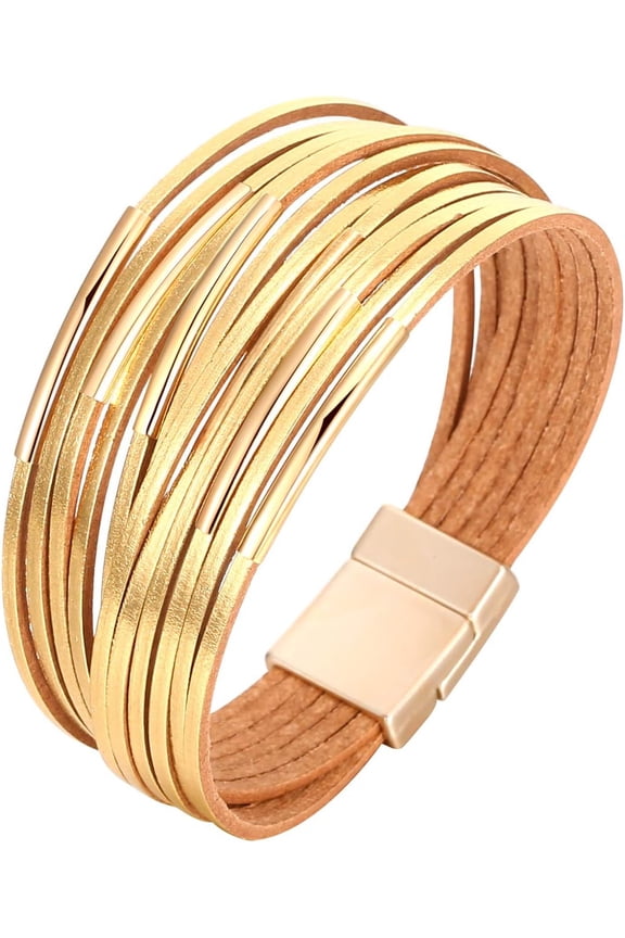 Boho Leopard Multi-Layer Crystal Bead Leather Wrap Bracelet