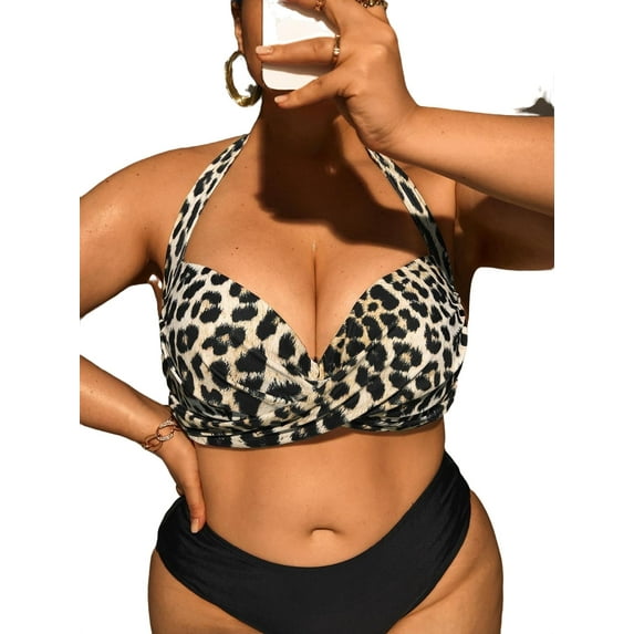 Boho Leopard Print Halter Multicolor Plus Size Bikini Tops Women s Plus