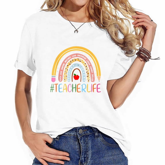 Boho Leopard Rainbow Teacher Life Teach Love Inspire T-Shirt