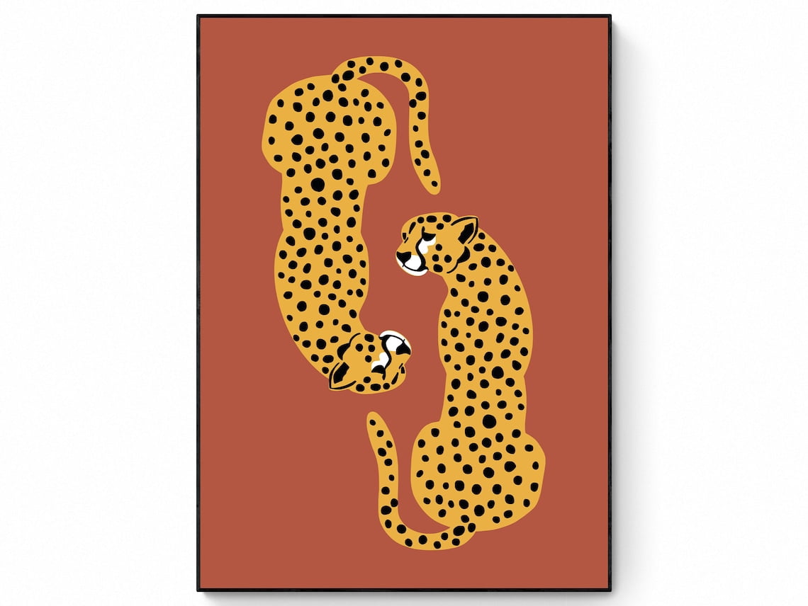 Boho Leopard Spirit Animal Illustration Wall Art, Stretched Canvas Size ...
