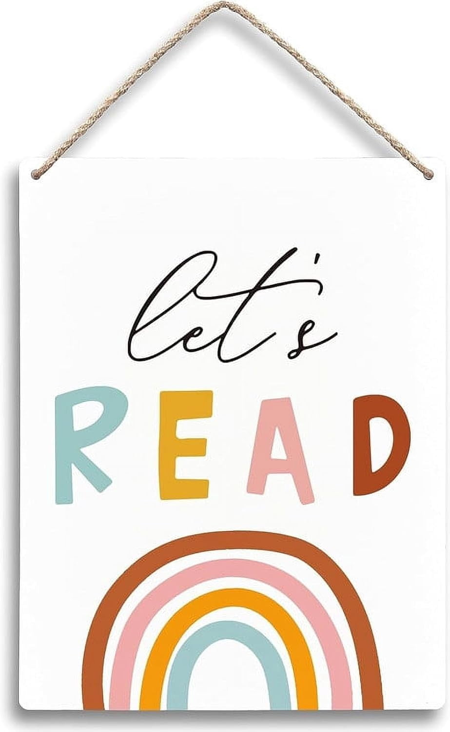 Stiker Let's Read Boho Lets Read Rainbow Wooden Sign 12 x 8 Inch - Classroom & Kids ...