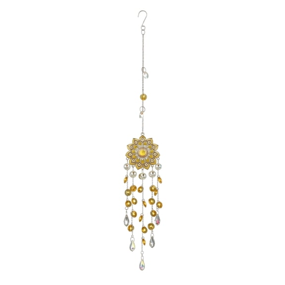 Boho Life Tree Mandala Wind Chime, Yellow Crystal Hanging Decor for Garden, Patio, Birthday Party & Yard