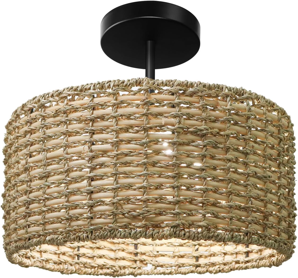 Boho Light Fixtures Ceiling Mount, 12.6" Rattan Ceiling Lights, 3-Light ...