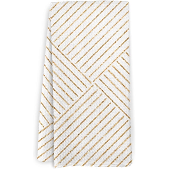 Boho Line Kitchen Towels, Mid Century Modern Dish Towels, Boho White Gold Decorative Hand Tea Towel for Bathroom, White Gold Kitchen Decor, 16x24 Inches