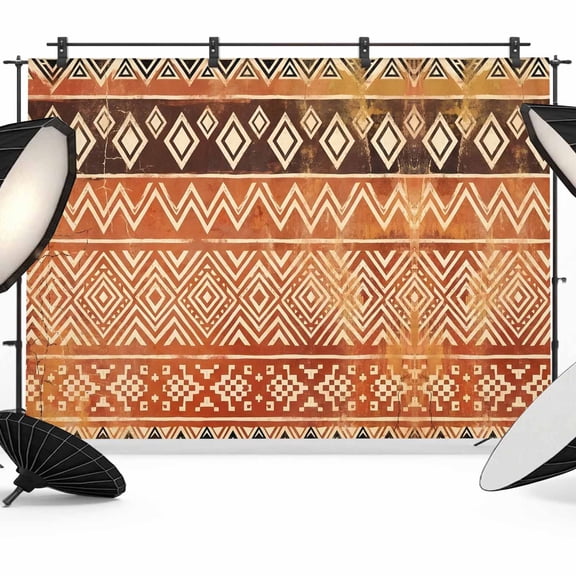 Boho Linear Backdrop for Photography, Terracotta Brown Native Rustic Stripes Diamond Patterns Photo Backdrop Portrait Background Party Banner Photo Backgrounds for Studio Booth Props, 7x5ft