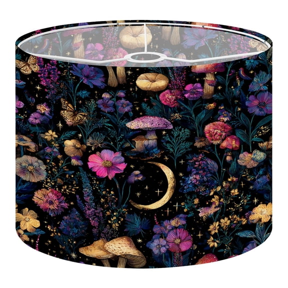Boho Linen Drum Lampshades Colorful Floral Mushroom Golden Moon Sparkles 13"x13"x10" Light Shade for Table Lamps Floor Lamp Shades Lampshade Replacement Assembly Required