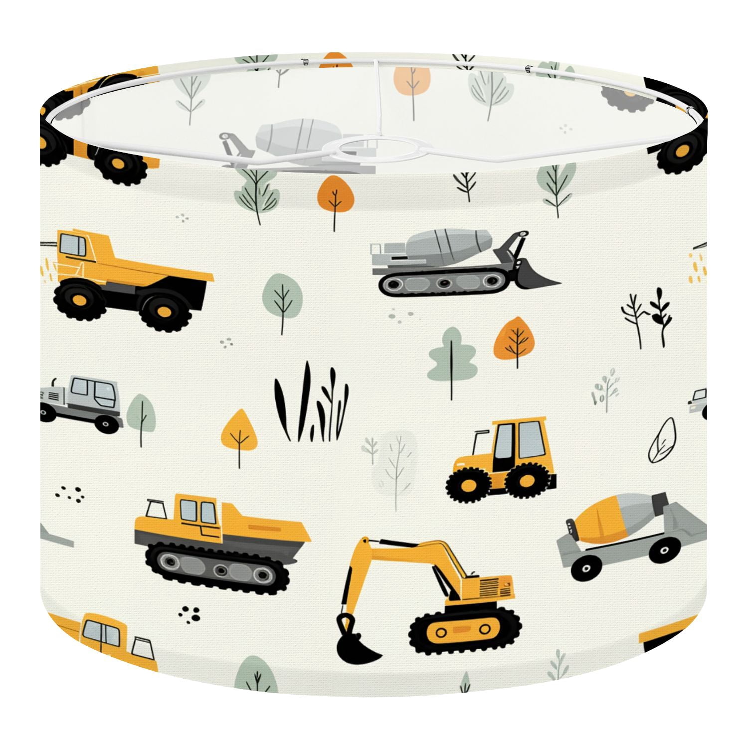 Boho Linen Drum Lampshades Cute children seamless construction machinery Cartoon hand 13"x13"x10" Light Shade for Table Lamps Floor Lamp Shades Lampshade Replacement Assembly Required