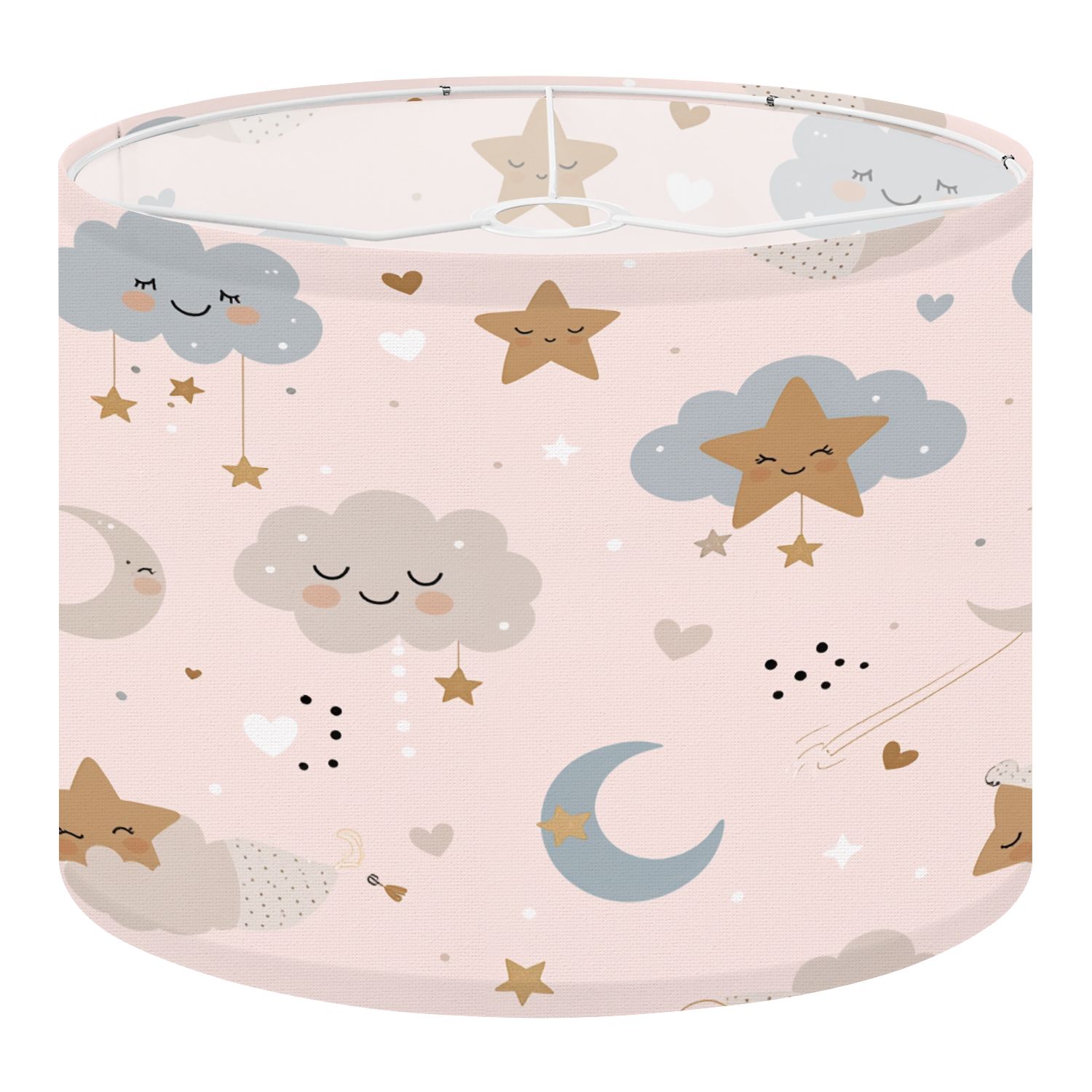 Boho Linen Drum Lampshades Cute heavenly seamless Cartoon baby print sleeping moon 13"x13"x10" Light Shade for Table Lamps Floor Lamp Shades Lampshade Replacement Assembly Required