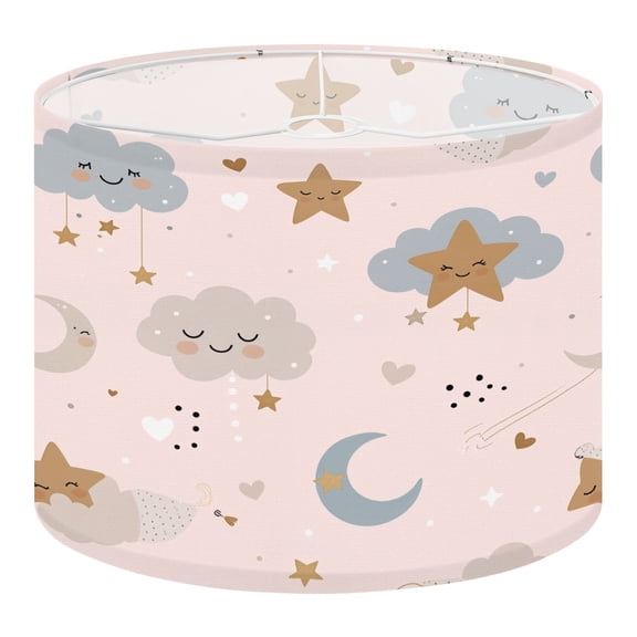 Boho Linen Drum Lampshades Cute heavenly seamless Cartoon baby print sleeping moon 13"x13"x10" Light Shade for Table Lamps Floor Lamp Shades Lampshade Replacement Assembly Required