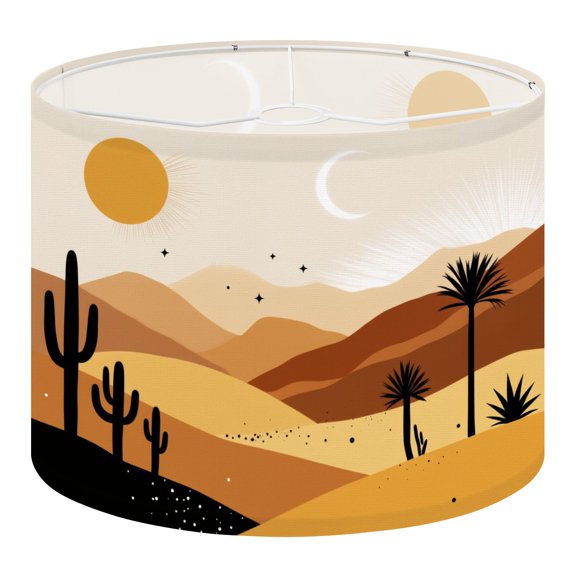 Boho Linen Drum Lampshades Desert Landscape Cactus Silhouettes Sun Crescent Moon Warm Sand Dunes 13"x13"x10" Light Shade for Table Lamps Floor Lamp Shades Lampshade Replacement Assembly Required