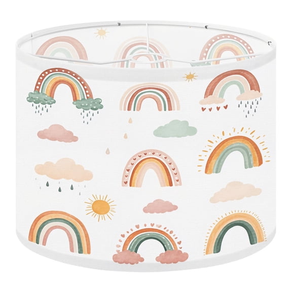 Boho Linen Drum Lampshades Hand Drawn Boho Rainbows Cute Set Pastel Earthy Colors Elements 13"x13"x10" Light Shade for Table Lamps Floor Lamp Shades Lampshade Replacement Assembly Required