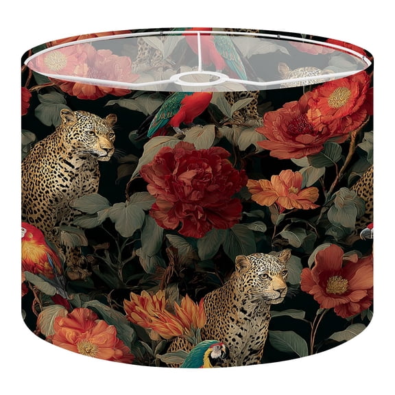 Boho Linen Drum Lampshades Leopard Parrot Floral Vibrant Blooms 13"x13"x10" Light Shade for Table Lamps Floor Lamp Shades Lampshade Replacement Assembly Required for Living Room Bedroom
