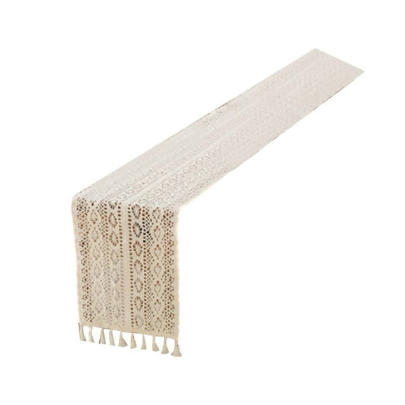 Boho Linen Macrame Table Runner with Tassels | 30x180cm Bohemian Woven Table Decor for Dining & Bedroom | Beige Flax Fabric