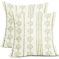 Boho Linen Pillow Covers 18x18 Inch Green Cream Geometric Stripe Modern Throw Pillow Covers Set of 2 Spring Farmhouse Outdoor Pillowcases Square Cushion Covers for Couch Bed Living Room Sofa Chair