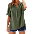 thumbnail image 1 of Boho Linen Shirts Plus Size Linen Tops for Women V Neck Blouse Tee Shirts Short Sleeve V Neck Oversized Linen Tunic Tops Linen Shirt Solid Blouses Tops Summer T-Shirts JN L, 1 of 5