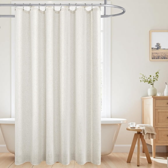 Boho Linen Shower Curtain, Farmhouse Bathroom Decor, Waterproof Polyester Fabric, Wrinkle Free and Soft, Neutral Cream Ivory, 72 x 72 Inches