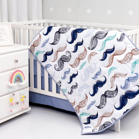 Boho Little Man Mustache, Premium, 100% Organic Cotton 4-piece Baby Boy Nursery Bedding Crib set | Baby Comforter | 2 X Fitted Crib Sheets | Crib Skirt (White, Teal, Black, Brown, Blue)