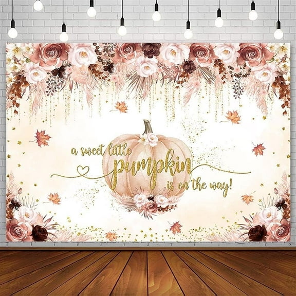 Boho Little Pumpkin Baby Shower Backdrop for Girl A Little Sweet Pumpkin is On The Way It's a Girl Party Decorations Fall Pampas Pink Burgundy Floral Photography Background Banner Props