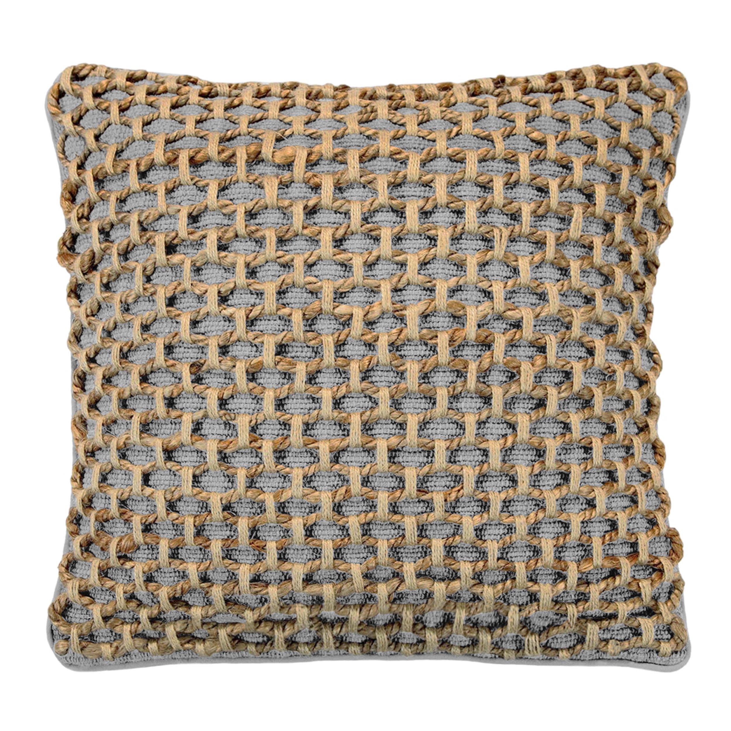 Jada 20'' Gray and Natural Woven Cotton and Jute Pillow