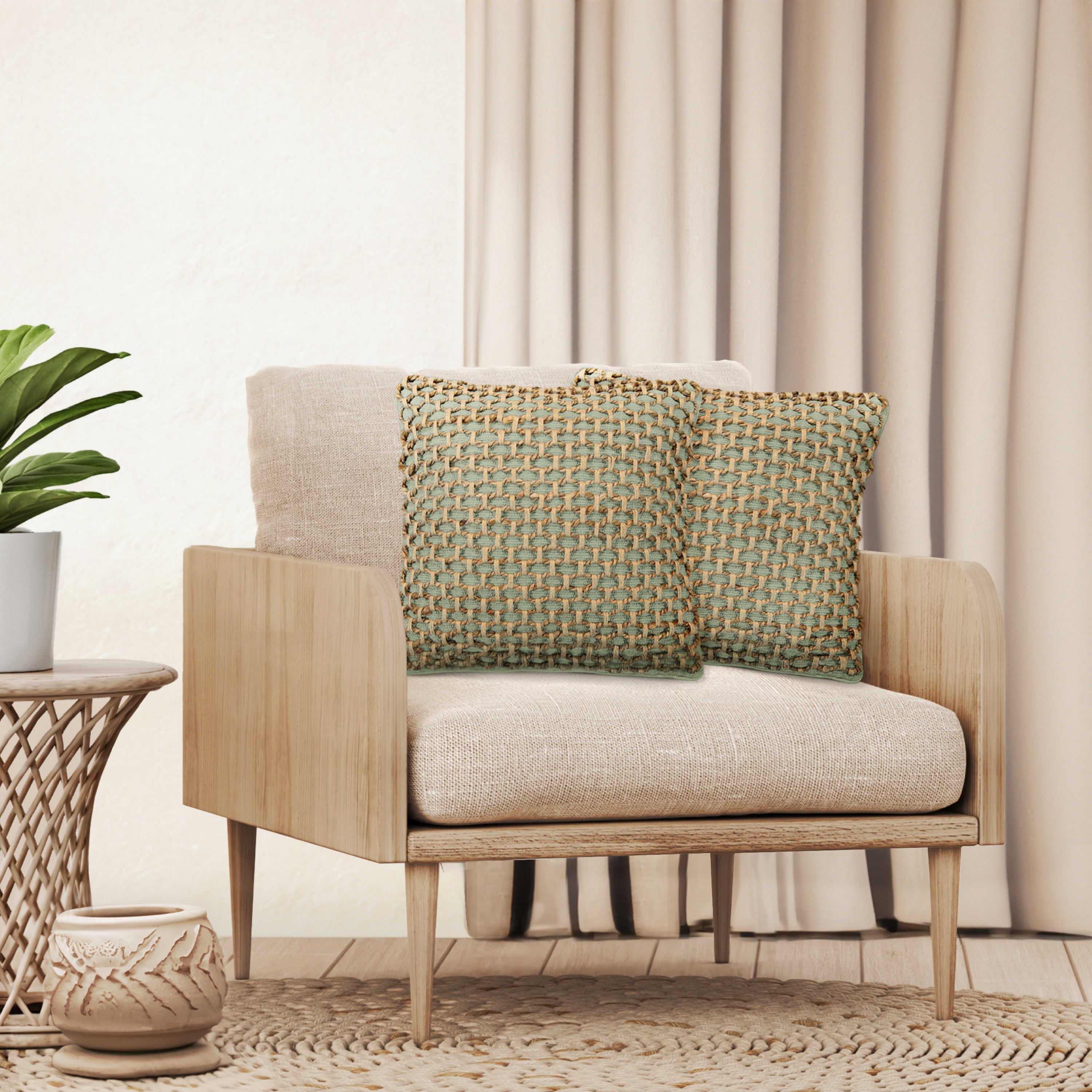 Boho Living Jada 20"x20" Sage Green Decorative Pillow Covers (Set of 2)