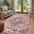 thumbnail image 1 of Boho Living Room Rug Colorful Bedroom Rug, Large Bohemian Nursery Rugs, Hot Pink Non-Slip Machine Washable Soft Playroom Mat Indoor Floor Accent Carpet for Dining Table Mud Room, 1 of 8