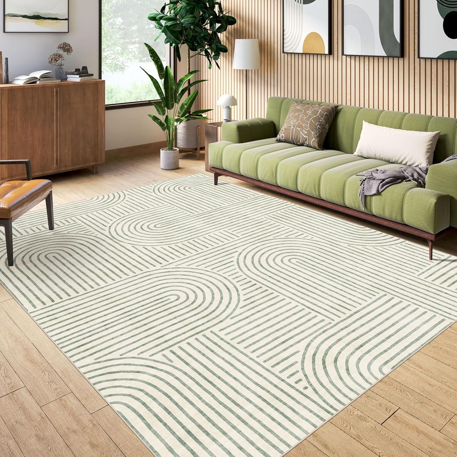 Boho Living Room Rug Stain Resistant Soft Bedroom Rug Ultra-Thin Sage ...