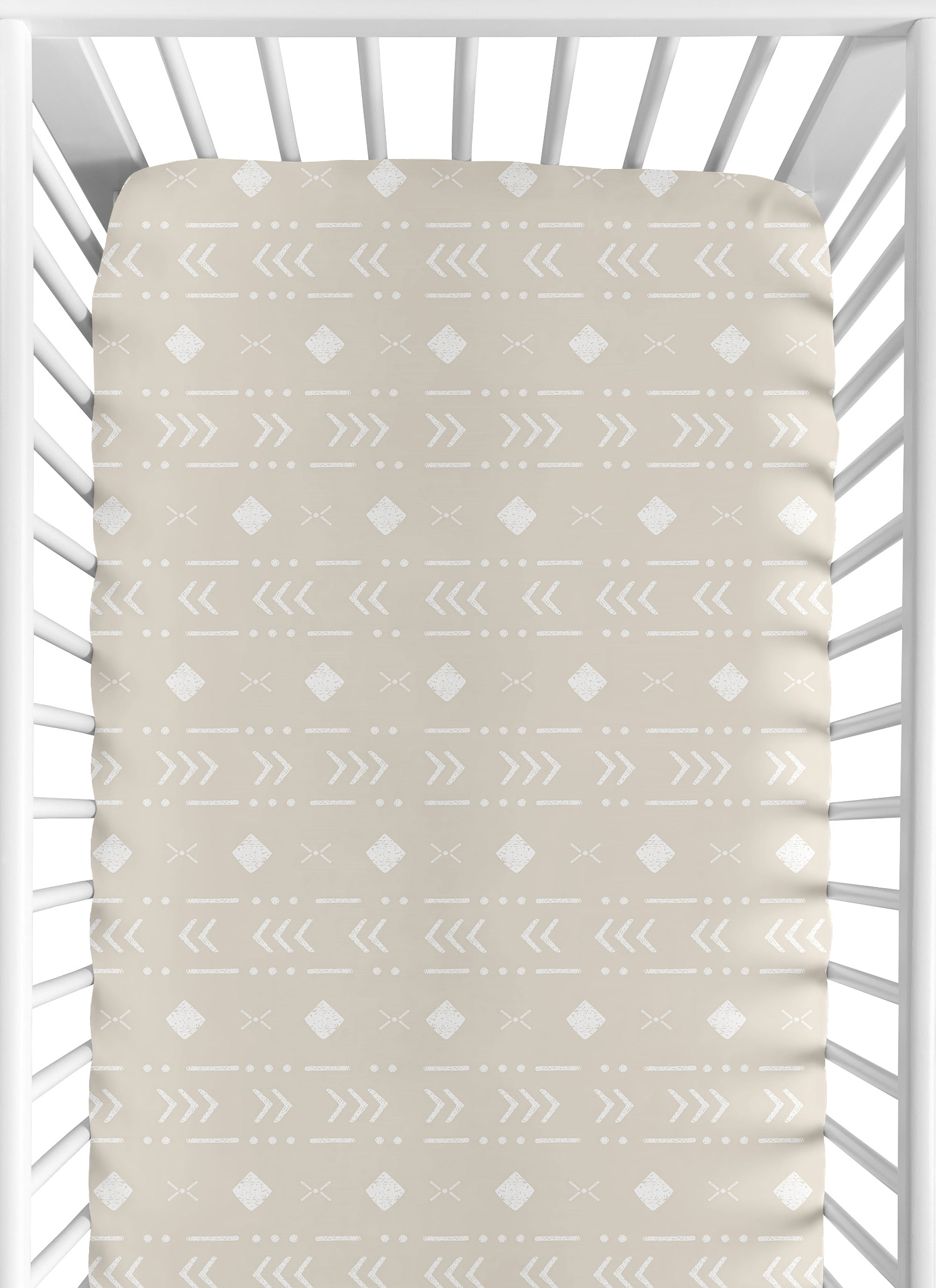 Taupe and White Boho Aztec Microfiber Crib Sheet