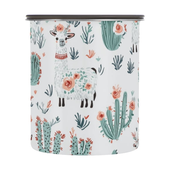 Boho Llama Cactus Airtight Coffee Bean Canister 30oz Food Storage Containers with Lids For Gournd, Tea, Sugar, Flour, Rice, Cereal, Candy Cookie Jar