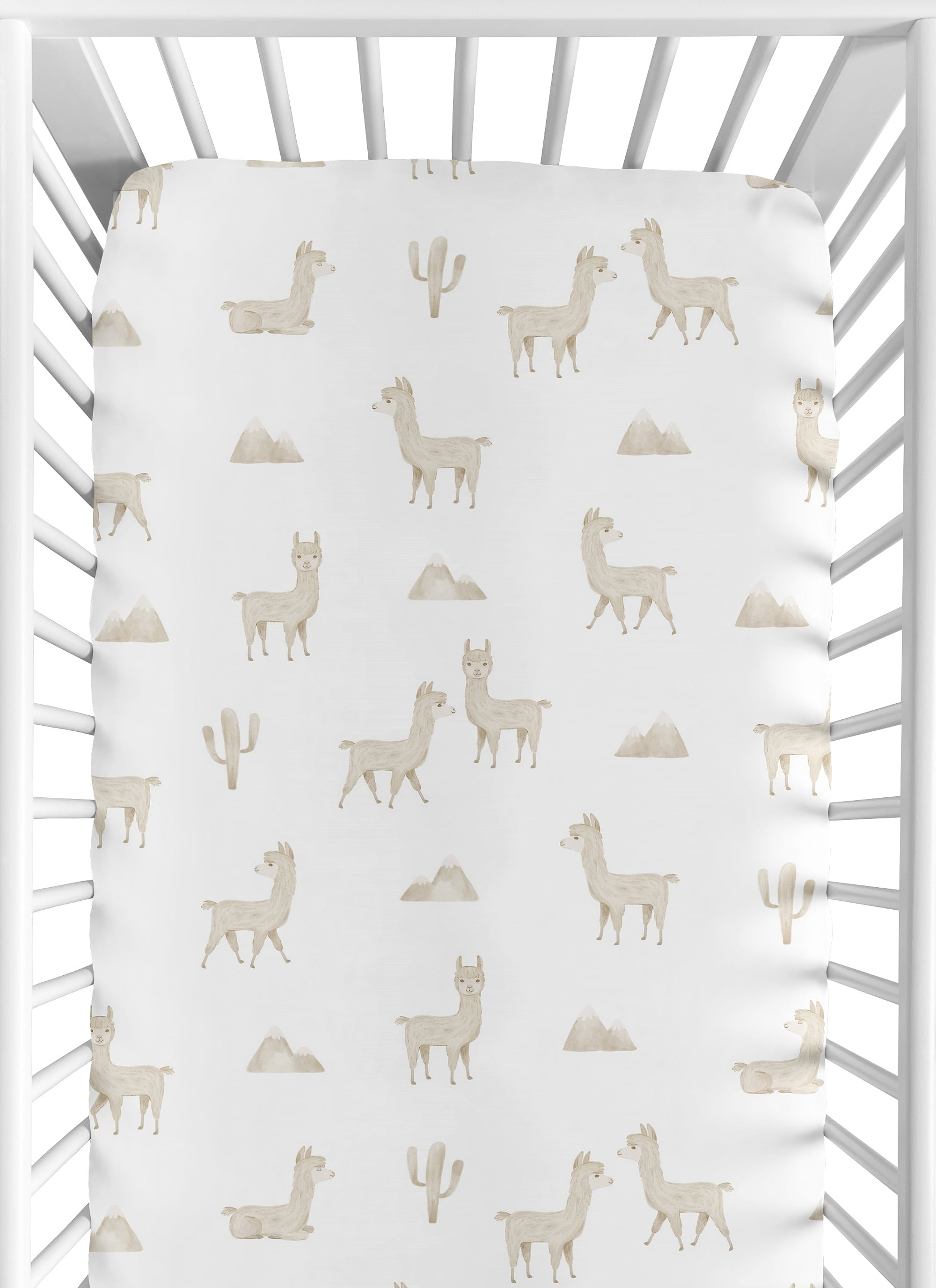 Taupe and White Boho Llama Print Microfiber Crib Sheet